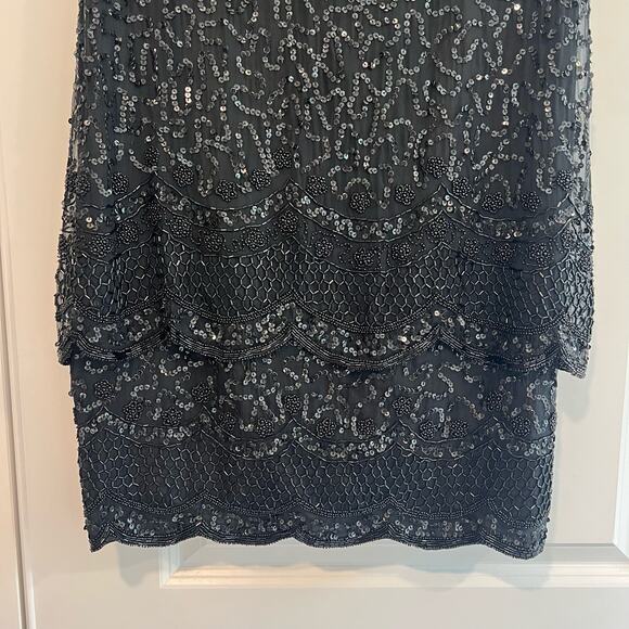 Vintage Brilliante‎ by J.A. Silk Beaded Formal Dress Black Sequins Size Small - Picture 3 of 11